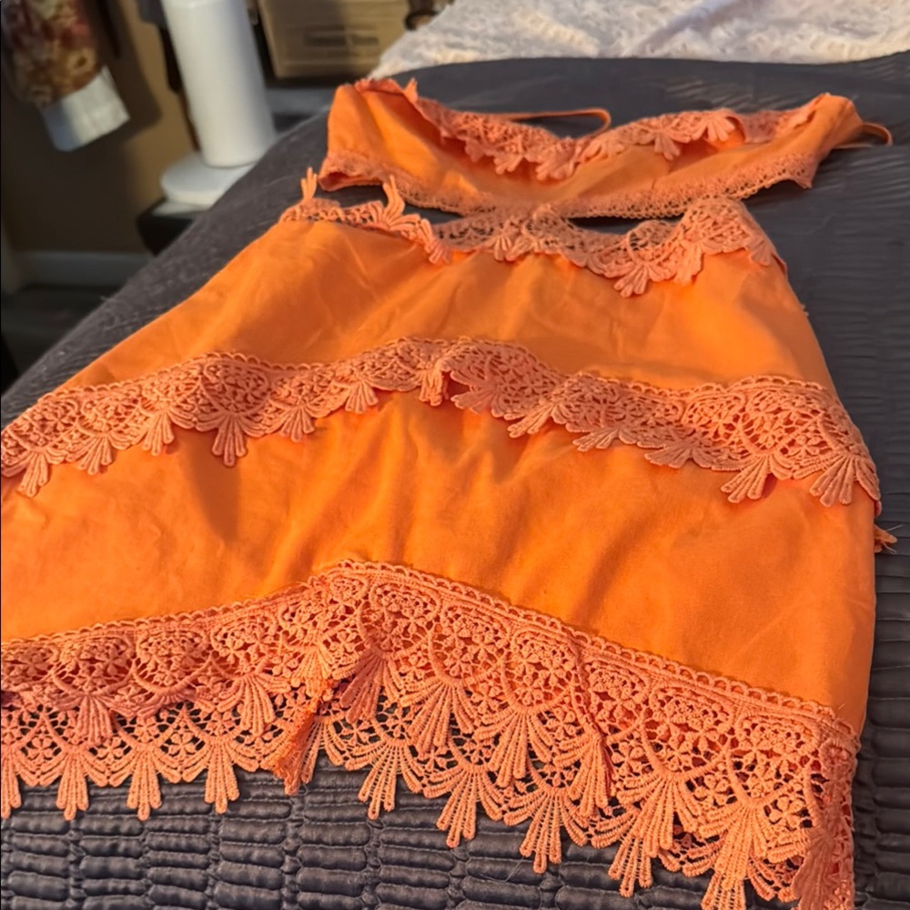 PrettyLittleThing Coral Lace Detail Dress